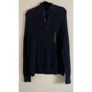 Banana Republic Women’s Half Button Mock Neck Sweater Navy Blue L Waffle Knit